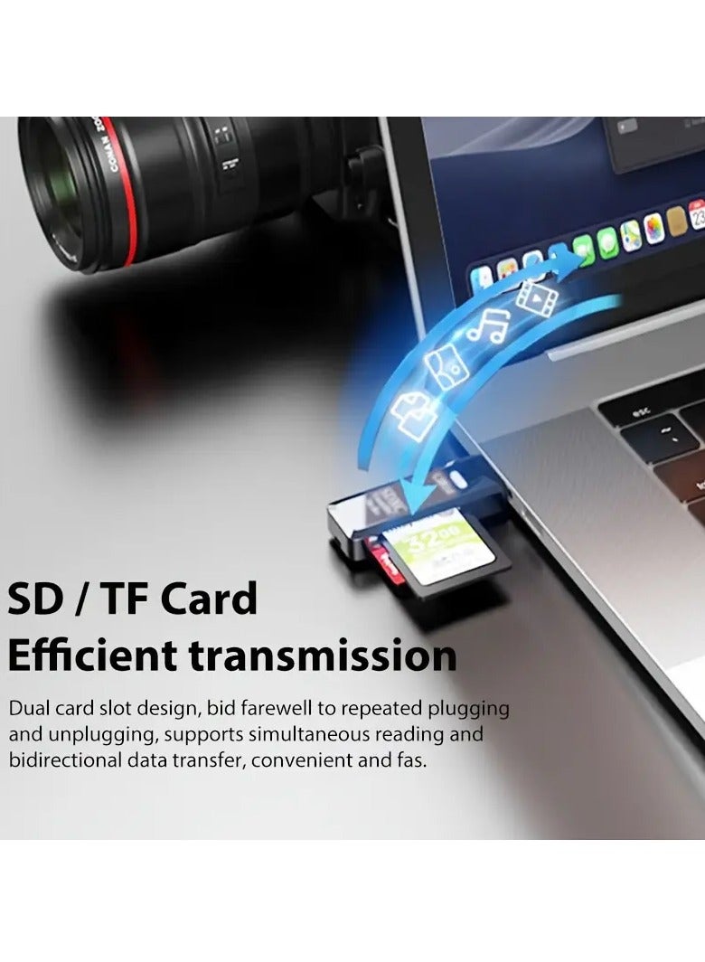 USB3.0 SD/TF Card Reader, USB 3.0 5Gbps High Speed ​​​​Dual Slot OTG Memory Card Adapter for TF/Micro SD/SD/SDXC/Micro SDXC/Micro SDHC/Camera Memory Card, Compatible with MacBook Pro (Black)  - Image 3