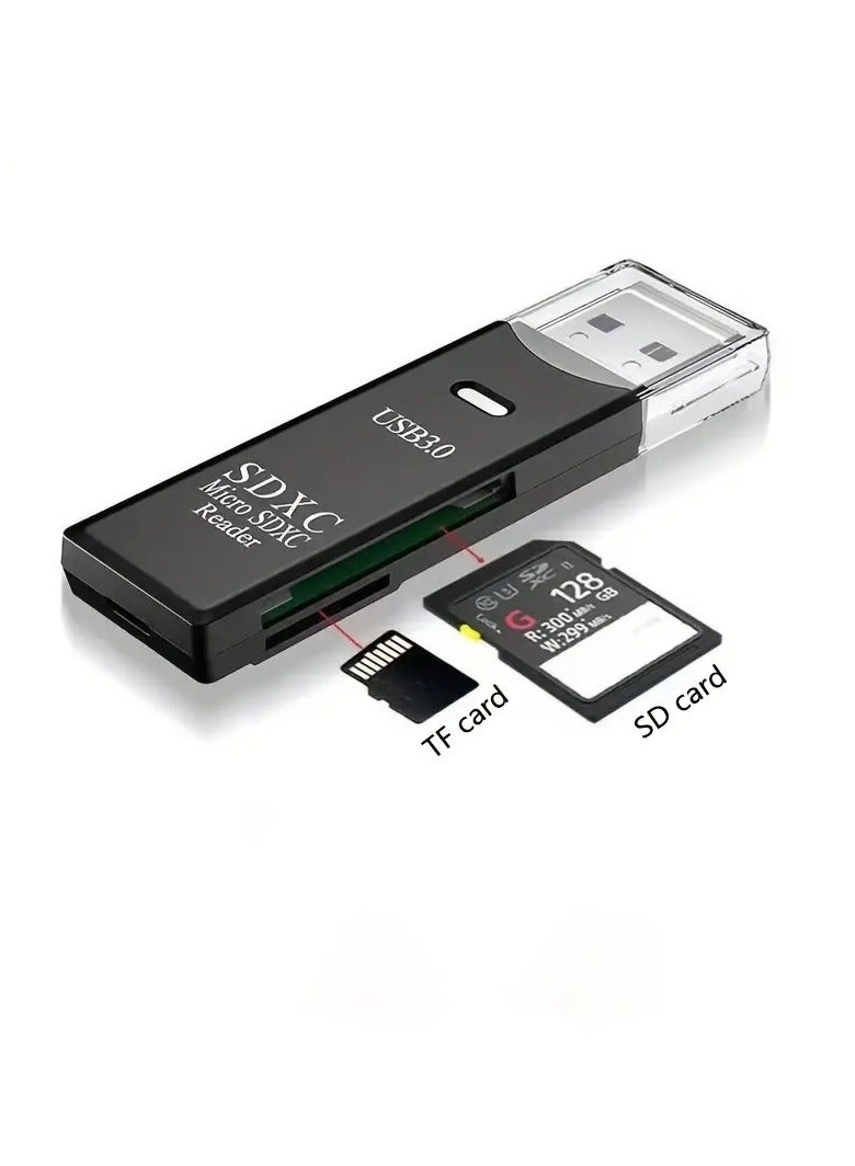 USB3.0 SD/TF Card Reader, USB 3.0 5Gbps High Speed ​​​​Dual Slot OTG Memory Card Adapter for TF/Micro SD/SD/SDXC/Micro SDXC/Micro SDHC/Camera Memory Card, Compatible with MacBook Pro (Black)  - Image 4