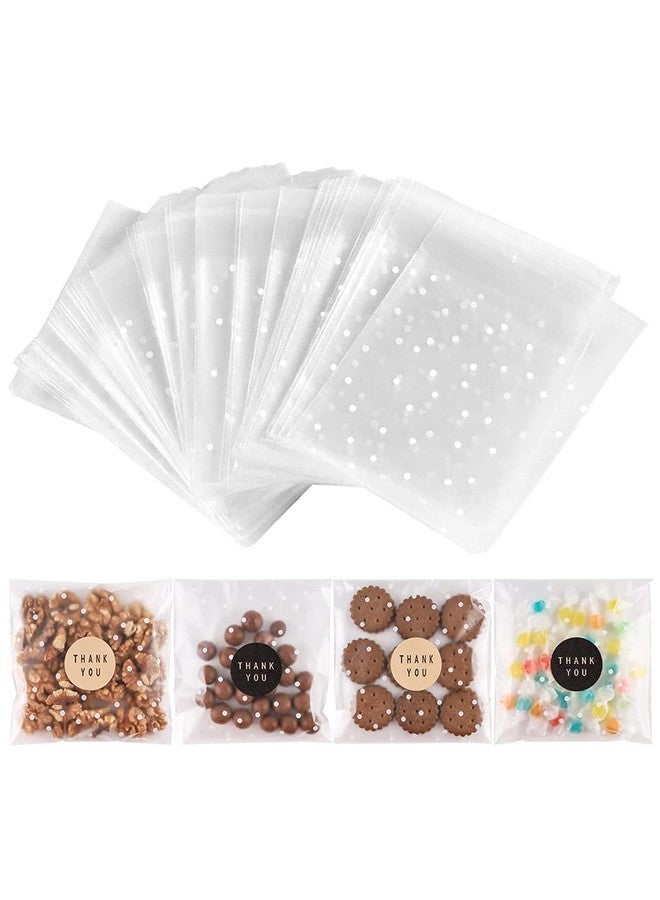 NPLUX 100Pack Self Adhesive Cookie Bags Cellophane Treat Bags Thank You Candy Bags For Gift Giving With Stickers(White Polka Dot 5.5X5.5 Inch) - Image 1