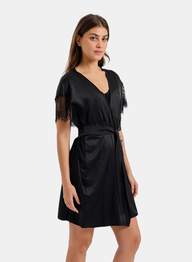 Carina Lace-Sleeve Satin Robe - Image 3