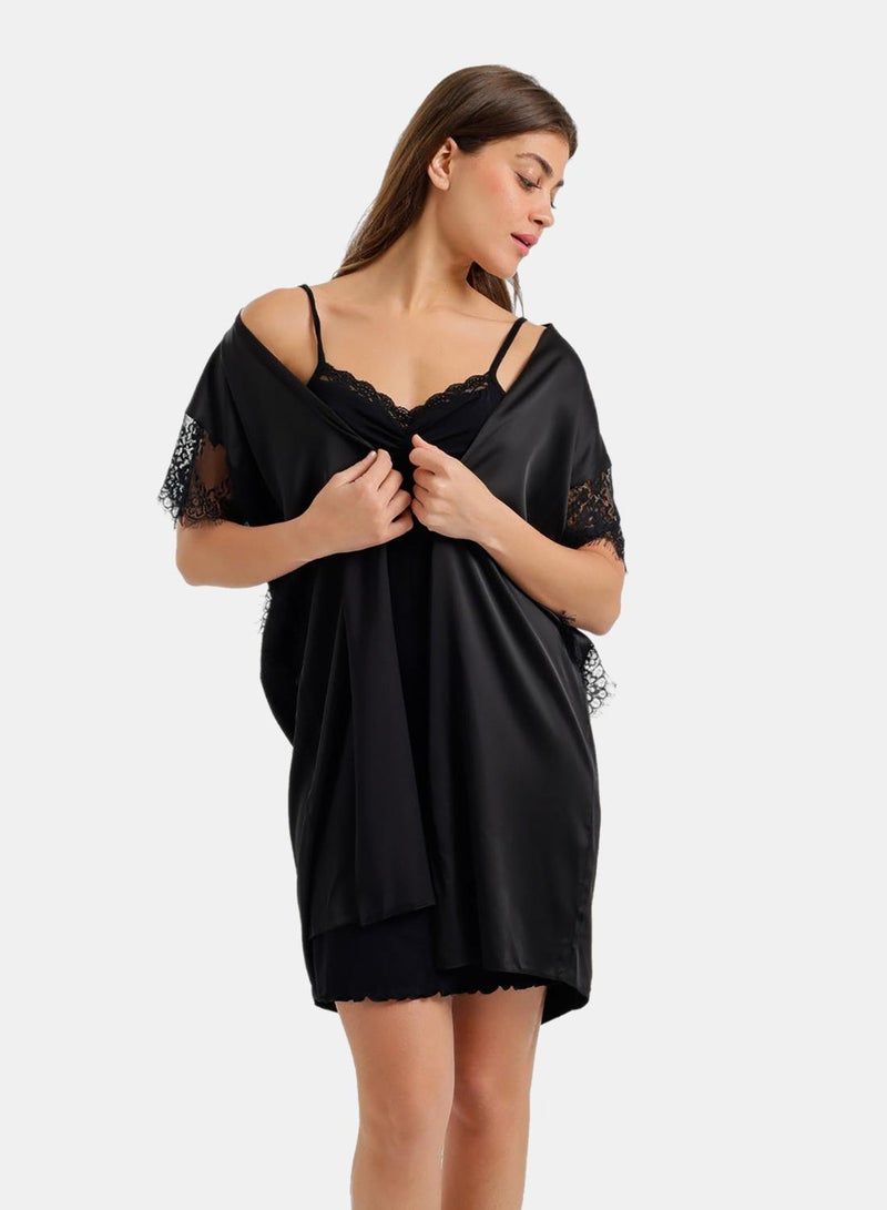 Carina Lace-Sleeve Satin Robe - Image 4