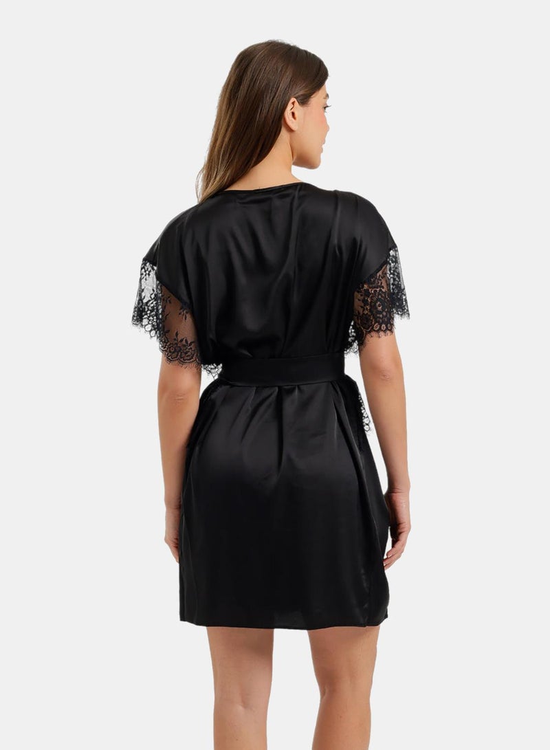 Carina Lace-Sleeve Satin Robe - Image 5