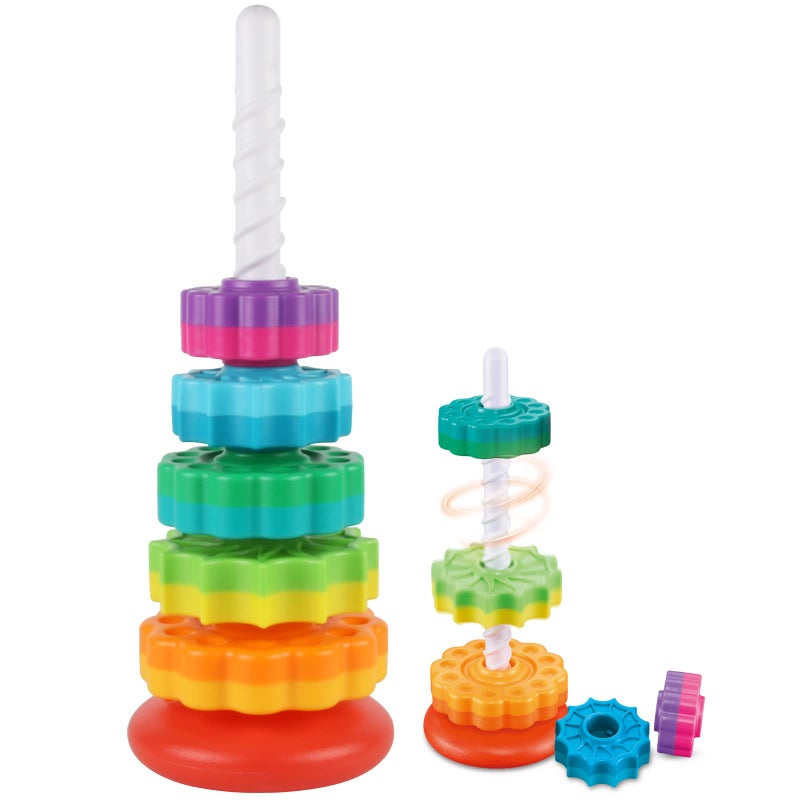 JUXUE Baby Spinning Stacking Toys for Toddlers 13 Rainbow Ring Stacker Montessori Toys for Babies 612 Months 1 2 3 One Year Old Girl Boy Christmas Birthday Gifts Autism Sensory Learning Toy - Image 4