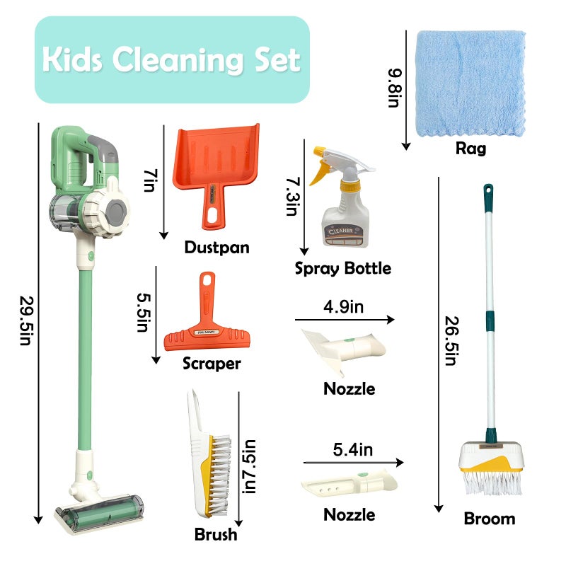 BAYMI Kids Vacuum That Really Works 9Pcs Aged 3 Kids Cleaning Set for Toddlers Toy Cleaner Broom and Dustpan Set Scrub Brushes Baby Boy Girl Gifts  950Green - Image 3