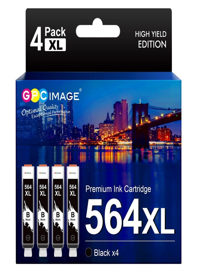 جي بي سي إيمدج خرطوشة حبر بديلة متوافقة مع GPC Image لطابعات HP 564XL و 564 XL، متوافقة مع طابعات DeskJet 3520 و 3522 و Officejet 4620 و Photosmart 5520 و 6510 و 7520 و 7525 (4 خراطيش سوداء) - Image 1