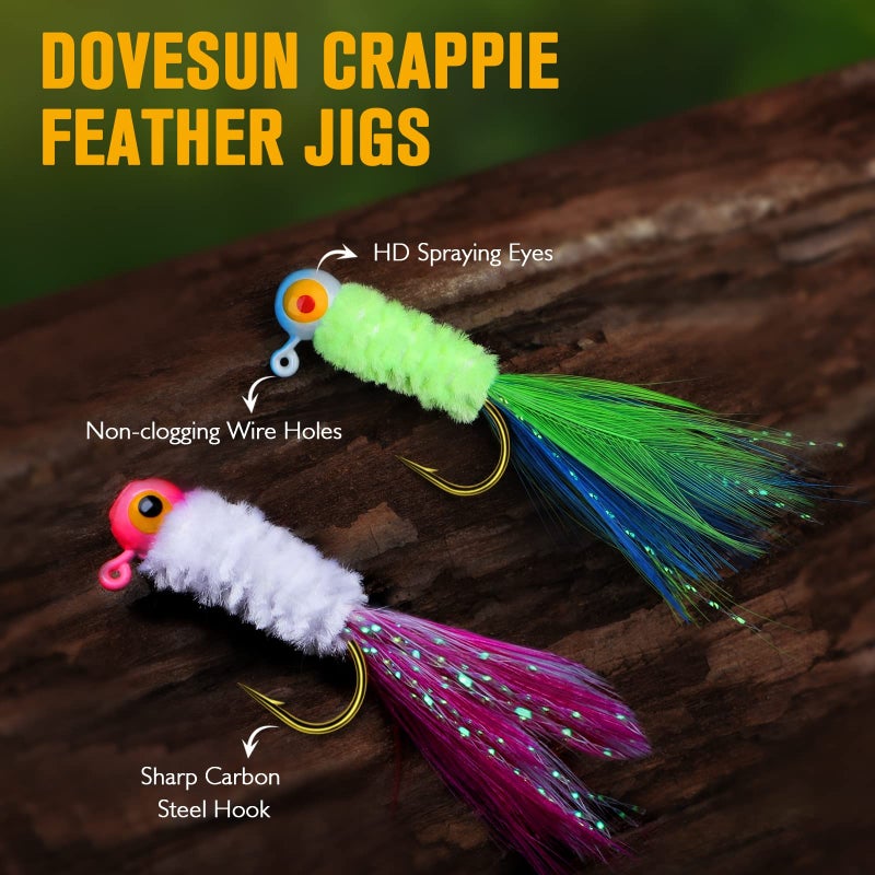 Dovesun Crappie Jigs with Feather Marabou 40pcs Ice & Fly Fishing Lures 10 Colors 1/16oz Panfish Sunfish Walleye - Image 3