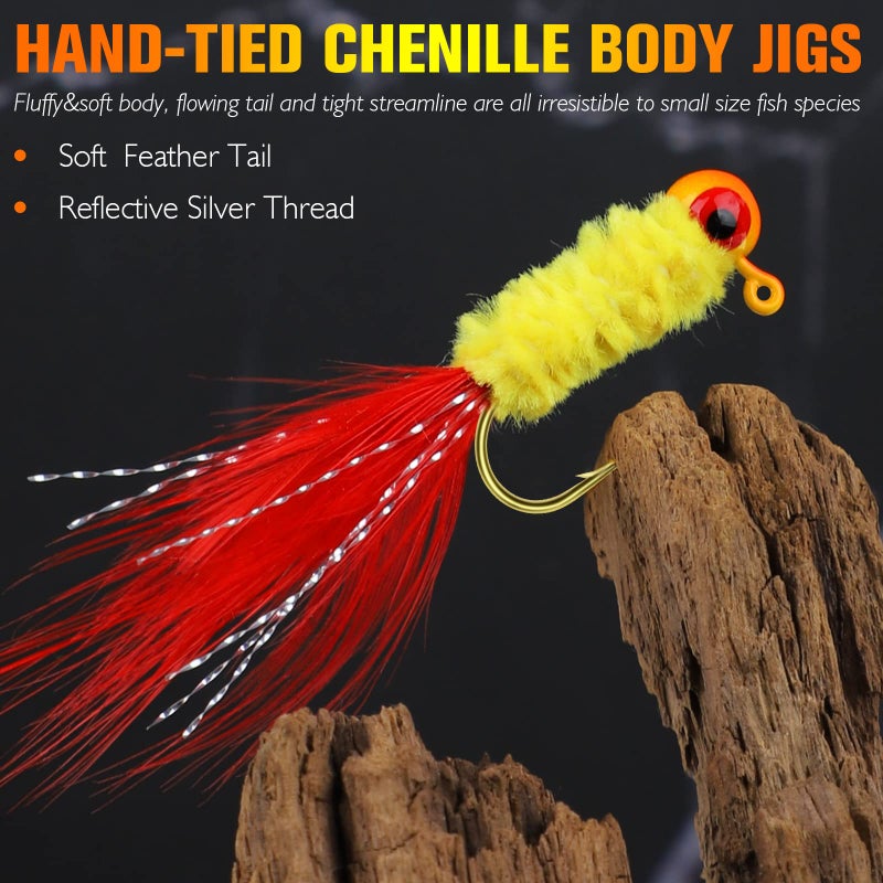 Dovesun Crappie Jigs with Feather Marabou 40pcs Ice & Fly Fishing Lures 10 Colors 1/16oz Panfish Sunfish Walleye - Image 2