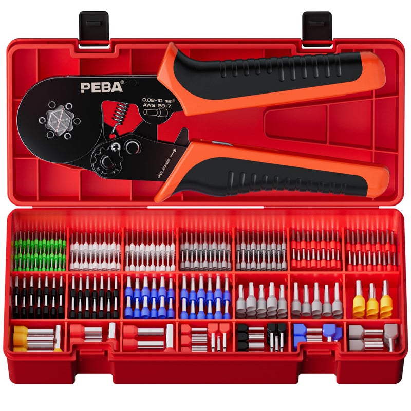 PEBA Ferrule Crimping Tool Kit 21 Sizes Wire Ferrules Terminals Hexagon Ferrules Crimper AWG287 for Electrical Wiring Terminals SelfAdjusting Ratchet Pliers Copper Ferrule Kit