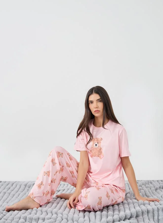 Take Two Take Two Bear Graphic Print T-Shirt and Pyjama Set