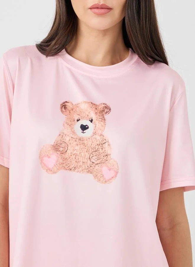 Take Two Take Two Bear Graphic Print T-Shirt and Pyjama Set