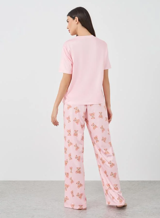Take Two Take Two Bear Graphic Print T-Shirt and Pyjama Set