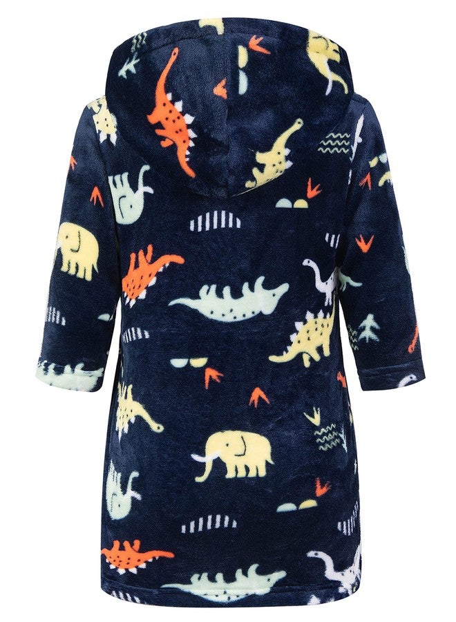 CROOUTN Kids Little Boys Girls Cartoon Hooded Bathrobe Toddler Robe Pajamas Sleepwear, Black Dinosaur, 2-3 years - Image 2