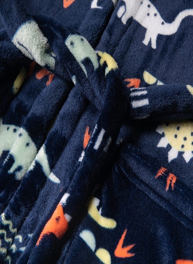 CROOUTN Kids Little Boys Girls Cartoon Hooded Bathrobe Toddler Robe Pajamas Sleepwear, Black Dinosaur, 2-3 years - Image 3