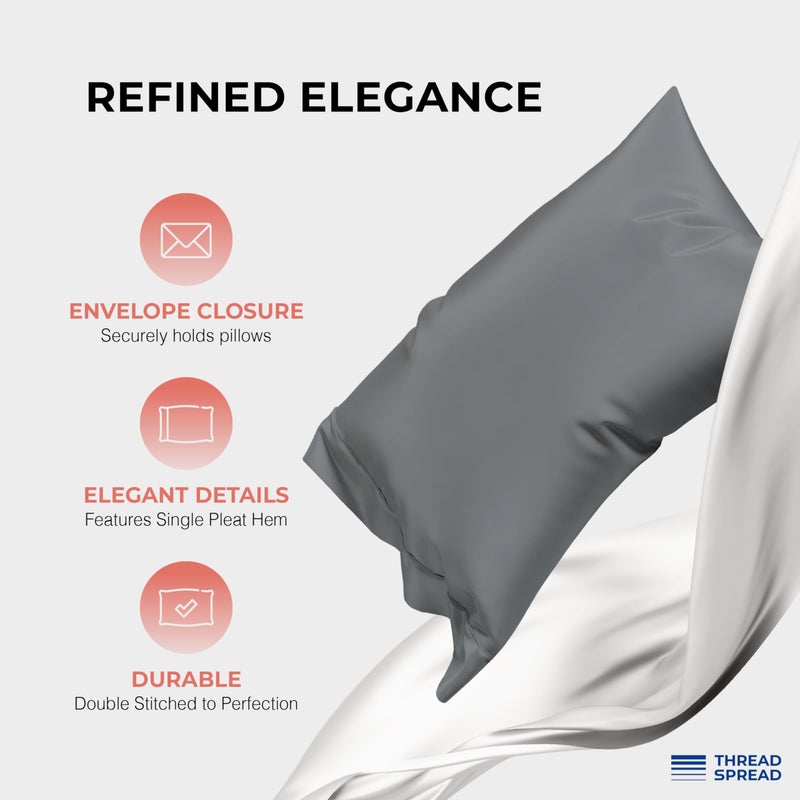 THREAD SPREAD 100% Egyptian Cotton King Size Sheets Set - Luxury 1200 Thread Count Egyptian Cotton Sheets King Size, 17" Deep Pocket, Soft, Cooling Sateen Weave Hotel Quality Bedding Set - Dark Grey - Image 4