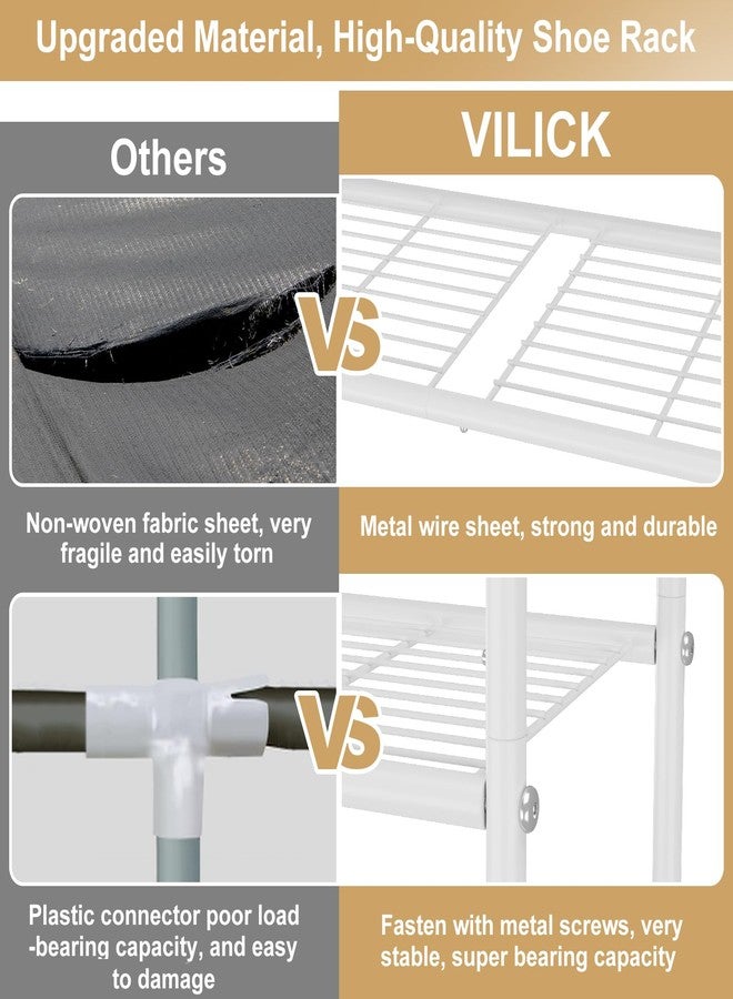 VILICK 3 Tier Shoe Rack 33" Wide Metal Shoe Organizer Long Shoe Storage with 4 Side Hooks Sturdy Shoes Shelf for Front Door Entrance, Closet, Garage, Dorm, White - Image 5