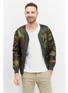 Alpha Industries Men Camouflage Long Sleeve Quilted Jacket, Olive Combo  - Image 1
