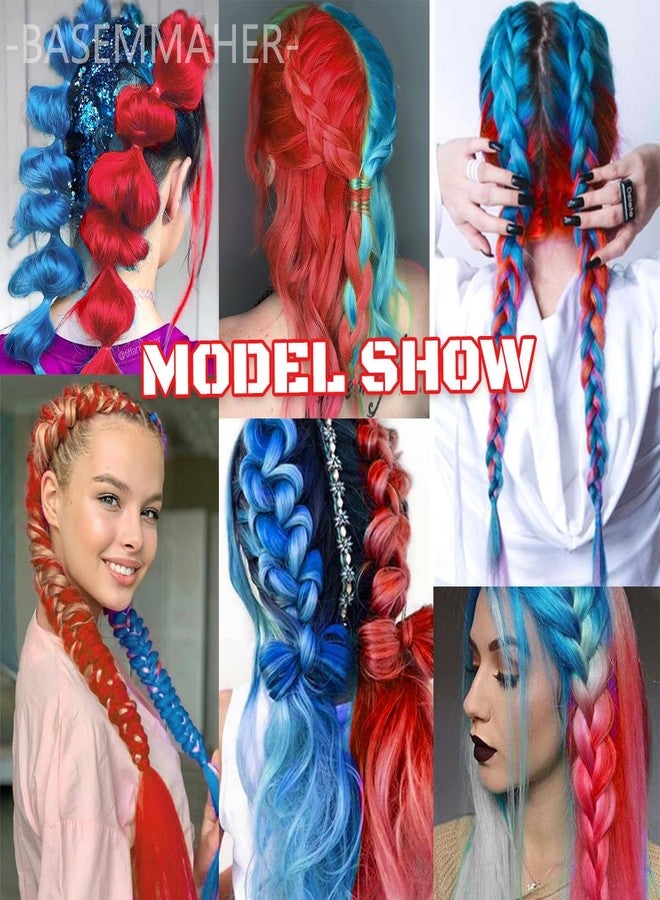 بيسماهير وصلات شعر BASEMMAHER الملونة للتضفير، أحمر، أبيض، أزرق، أومبري، ضفائر جامبو، كروشيه، ألياف صناعية مقاومة للحرارة العالية، وصلات شعر للنساء والفتيات، ضفائر بوكس تويست، شعر كروشيه للتضفير، 24 بوصة - Image 5