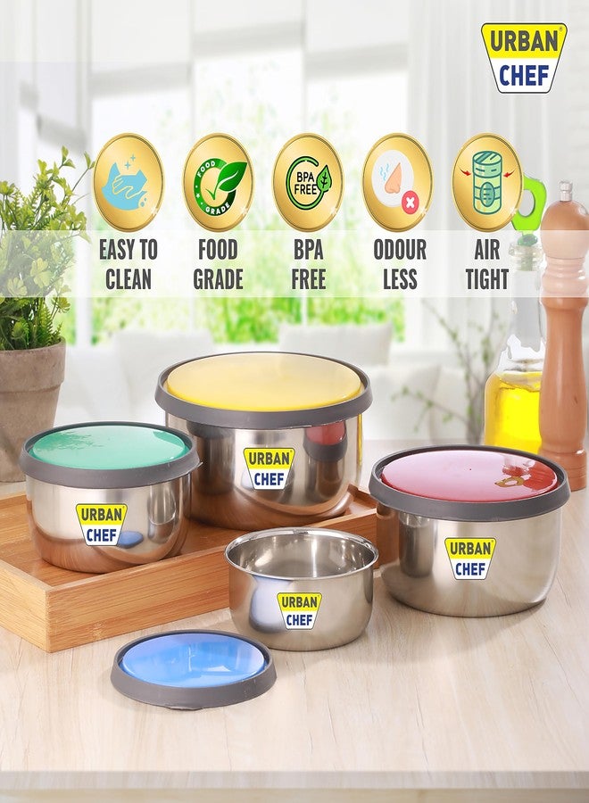 URBAN CHEF طقم تخزين أوعية فريسكا من الفولاذ المقاوم للصدأ من أوربان شيف، مزود بغطاء متعدد الألوان، 4 قطع - Image 1