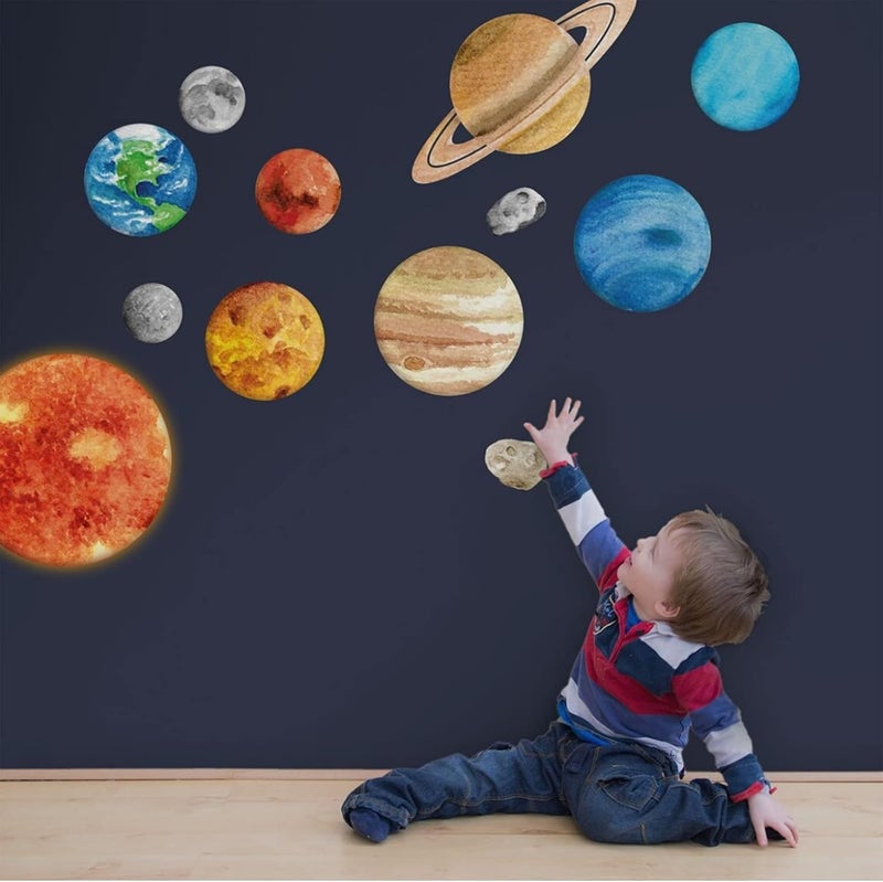 iinuu Solar System Wall Stickers for Kids, Universe Space Wall Sticker, Large Size Planet Wall Decal, Space Wall Decor for Bedroom Classroom Playroom Nursery Birthday Gift Idea(L) - Image 1