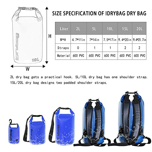 IDRYBAG Dry Bag for Kayaking Waterproof 2L/5L/10L/15L/20L, Small Dry Sack Waterproof Bag for Boating - Image 3