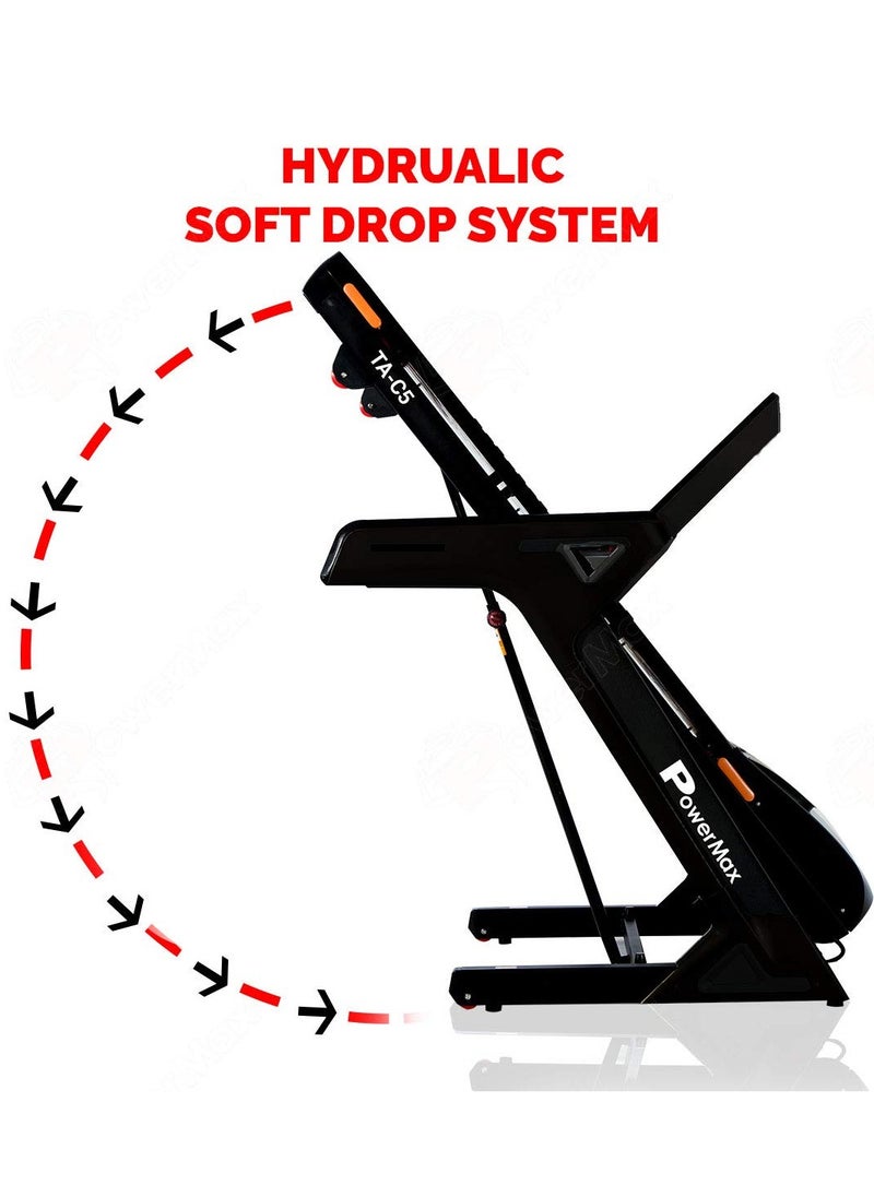 PowerMax Fitness PowerMax Fitness TA-C5 (4HP Peak ) AC MotorTreadmill for Home Use, 24 Pre-Set Max Pro Workout Session, Max User Wt.150kg | 18 Level Auto Incline | Top Speed:18 Km/hr,  - Image 4