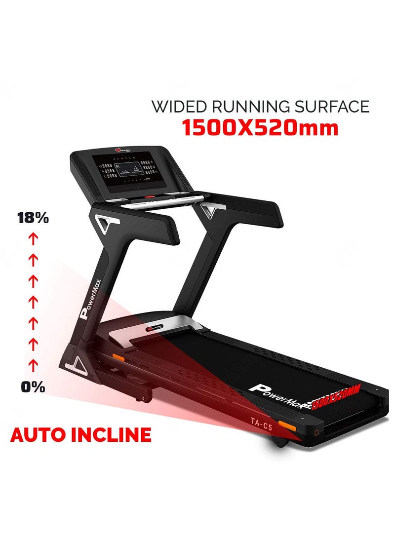 PowerMax Fitness PowerMax Fitness TA-C5 (4HP Peak ) AC MotorTreadmill for Home Use, 24 Pre-Set Max Pro Workout Session, Max User Wt.150kg | 18 Level Auto Incline | Top Speed:18 Km/hr,  - Image 5