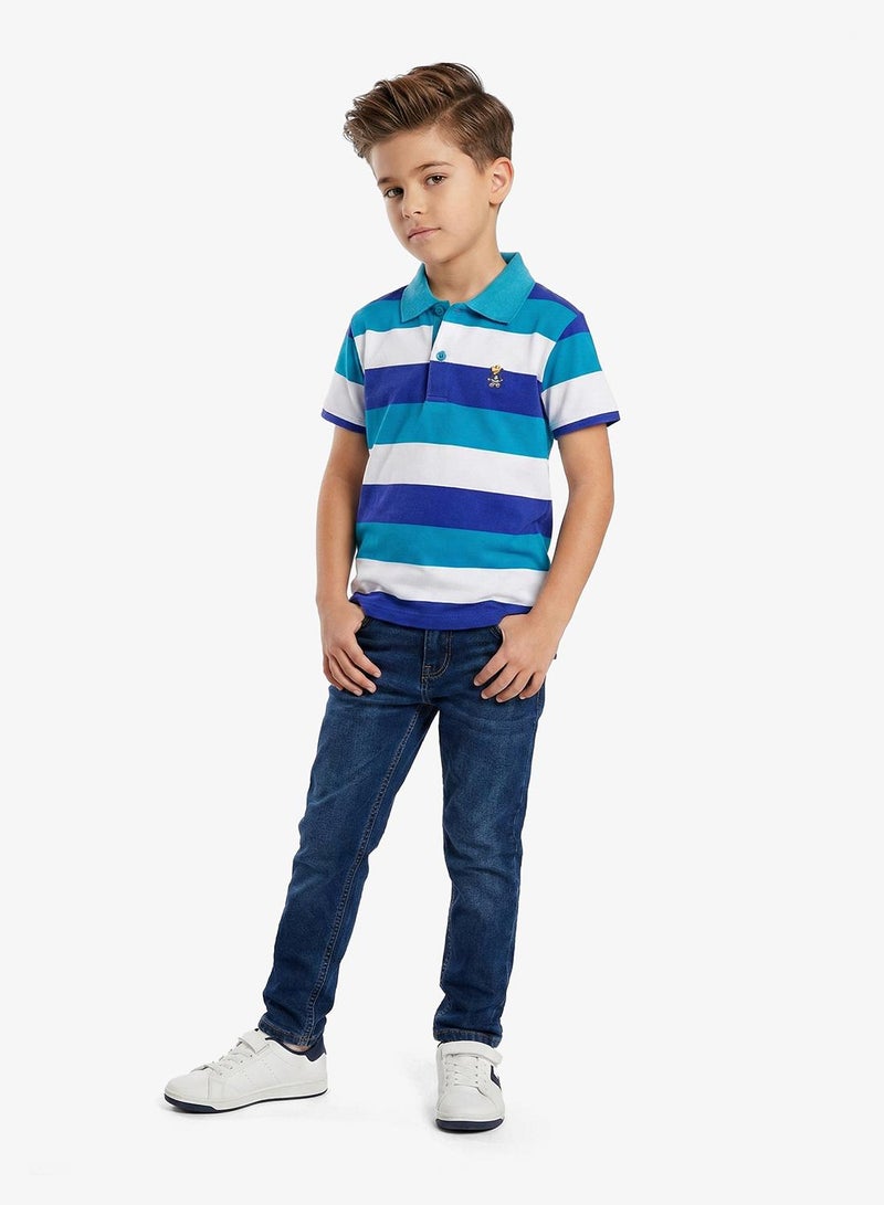 Pinata Cute Friend Print Stripe Cotton Polo Tshirt - Image 1