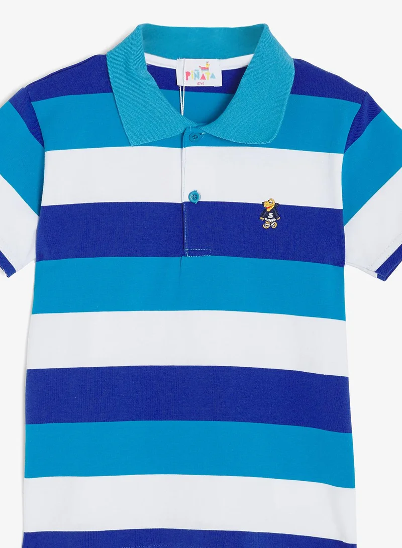 Pinata  Cute Friend Print Stripe Cotton Polo Tshirt for Men | Best Price UAE