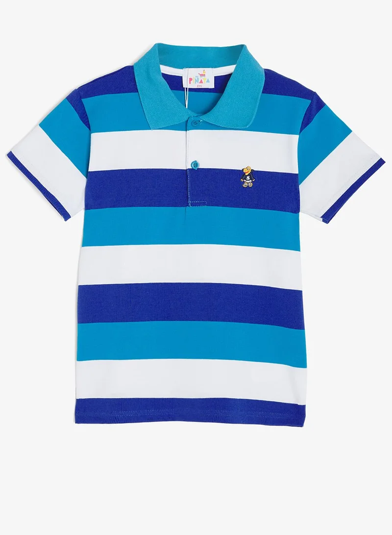 Pinata Cute Friend Print Stripe Cotton Polo Tshirt