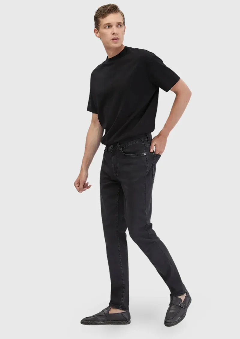 RAMSEY Hard Coal Slim Fit Denim Cotton Blended Trousers