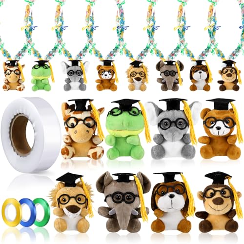 Glenmal 12 Pcs Graduation Stuffed Animal Candy Lei Making Kit Included 2 Inch x 110 yd Lei Bags 3 Rolls Ribbon 8 Animals Bulk 1 Roll Poly Tubing Class of 2025 Graduation Gift Kit - Image 1
