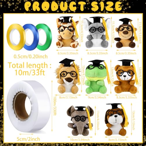 Glenmal 12 Pcs Graduation Stuffed Animal Candy Lei Making Kit Included 2 Inch x 110 yd Lei Bags 3 Rolls Ribbon 8 Animals Bulk 1 Roll Poly Tubing Class of 2025 Graduation Gift Kit - Image 3