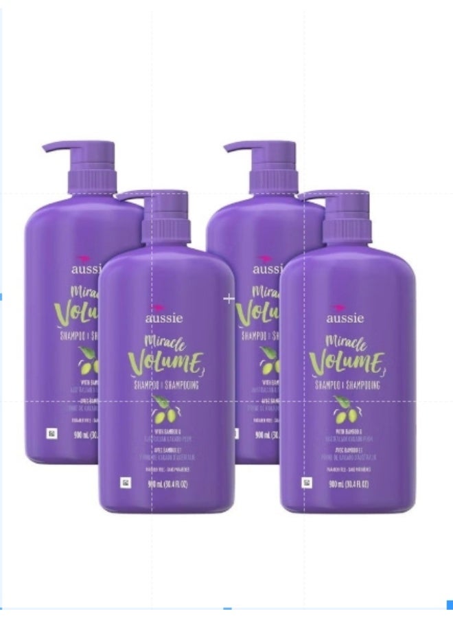 Aussie For Fine Hair Paraben-free Miracle Volume Shampoo With Plum & Bamboo, (Pack of 4)