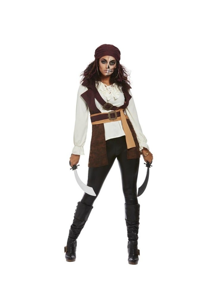 Smiffys Dark Spirit Pirate Female Costume, Brown, Top & Hat - Image 1