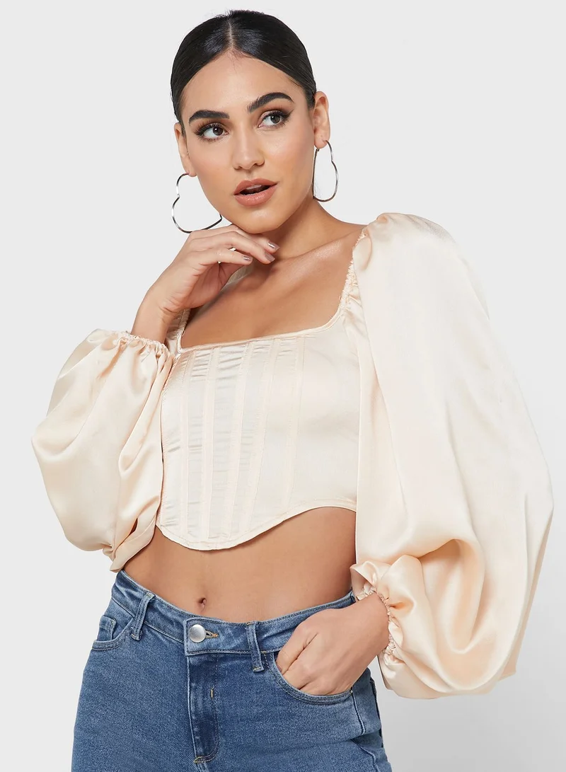 Missguided Tall Square Neck Puff Sleeve Top