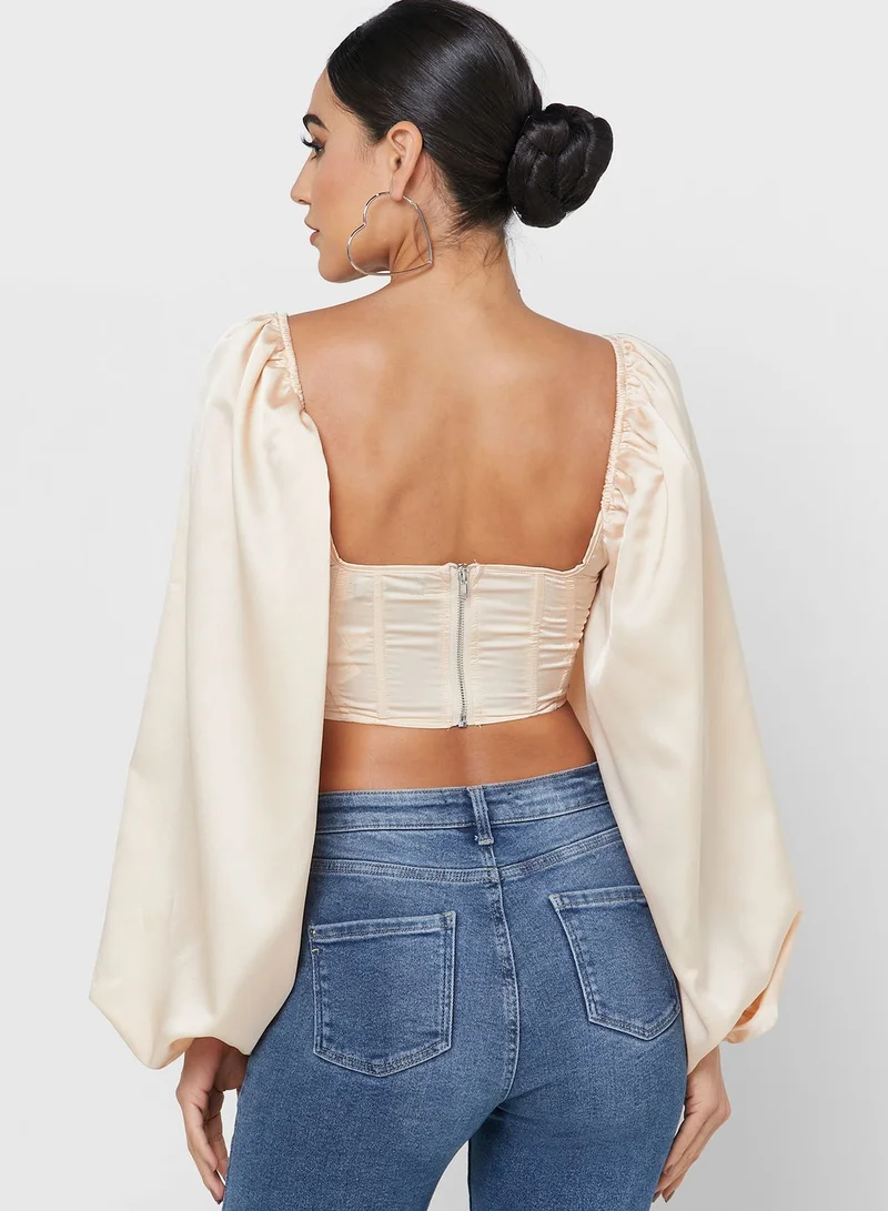 Missguided Tall Square Neck Puff Sleeve Top