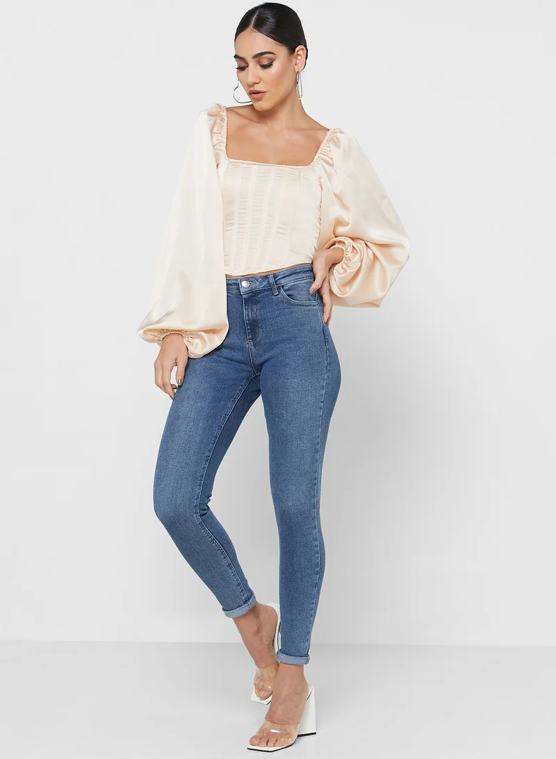Missguided Tall Square Neck Puff Sleeve Top