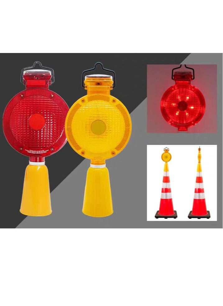 SUNRISE - Warning Flashing Traffic Cone LED Yellow Light, LED Solar Powered Road Construction Cone Traffic Flicker Beacon Lamp - Image 1