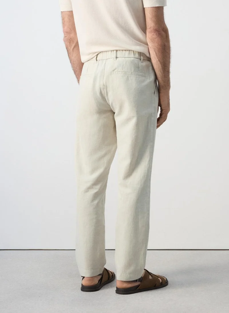 Mango Man Slim Fit Cropped Linen-Cotton Trousers