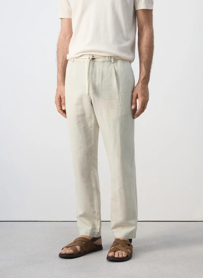 Mango Man Slim Fit Cropped Linen-Cotton Trousers