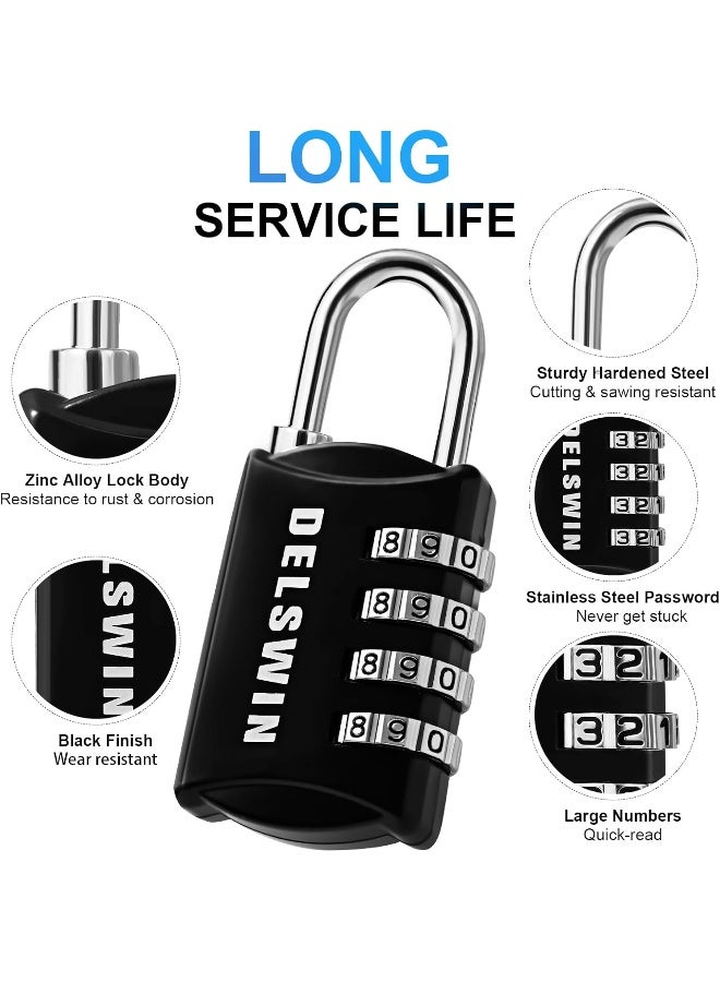 DELSWIN Combination-Padlock 4-Digit-Gym-Locker-Lock - 8 PCS Resettable Combo Lock for Toolbox School Employee Locker Weatherproof Travel Lock for Luggage Backpack Gate Shed - Image 3