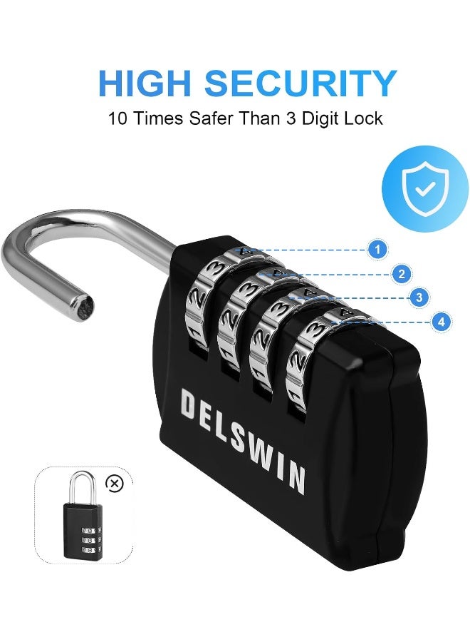 DELSWIN Combination-Padlock 4-Digit-Gym-Locker-Lock - 8 PCS Resettable Combo Lock for Toolbox School Employee Locker Weatherproof Travel Lock for Luggage Backpack Gate Shed - Image 4