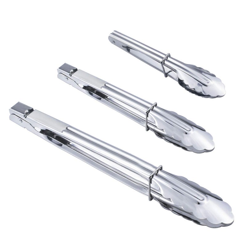 HINMAY Stainless Steel Kitchen Tongs Set Metal Cooking Tongs (7 9 12 Inch 3 Pieces) - Image 3