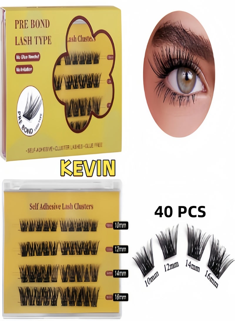 كيفن رموش ذاتية اللصق ذات مظهر طبيعي، لا تحتاج إلى صمغ، مجموعة رموش مع ملقط مجموعة رموش، 40 قطعة من الرموش ذاتية اللصق قابلة لإعادة الاستخدام للمبتدئين، وصلات رموش ذاتية الصنع للاستخدام المنزلي - Image 1