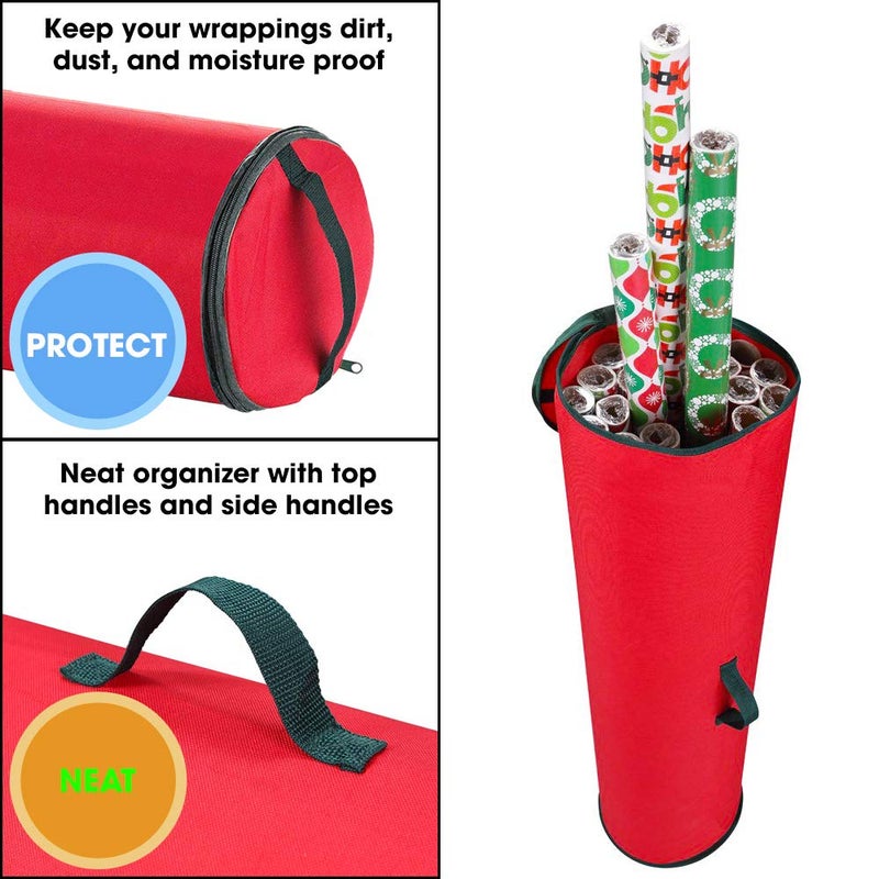 Primode Wrapping Paper Storage Bag | Wrapping Paper Organizer Under Bed for Storing Multiple Rolls of Gift Wrap, 40â€ Length Container Constructed of Durable 600D Oxford Material (Red) - Image 3