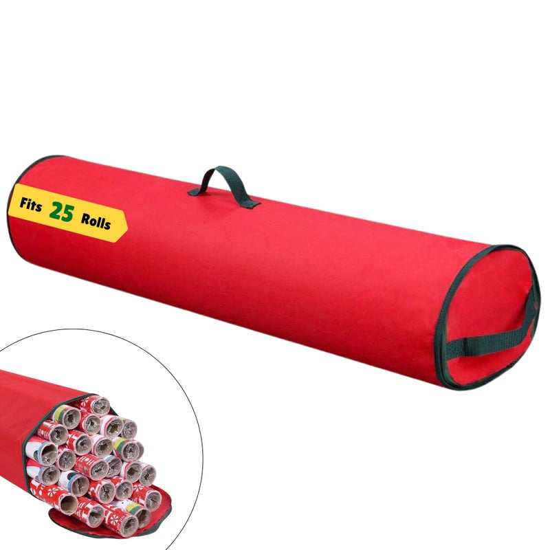Primode Wrapping Paper Storage Bag | Wrapping Paper Organizer Under Bed for Storing Multiple Rolls of Gift Wrap, 40â€ Length Container Constructed of Durable 600D Oxford Material (Red) - Image 1