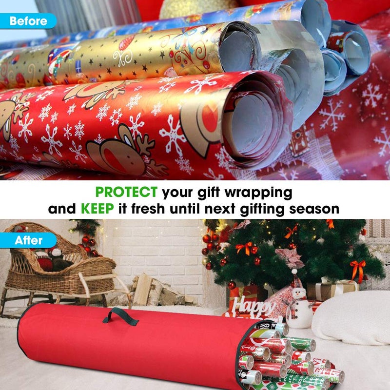 Primode Wrapping Paper Storage Bag | Wrapping Paper Organizer Under Bed for Storing Multiple Rolls of Gift Wrap, 40â€ Length Container Constructed of Durable 600D Oxford Material (Red) - Image 4