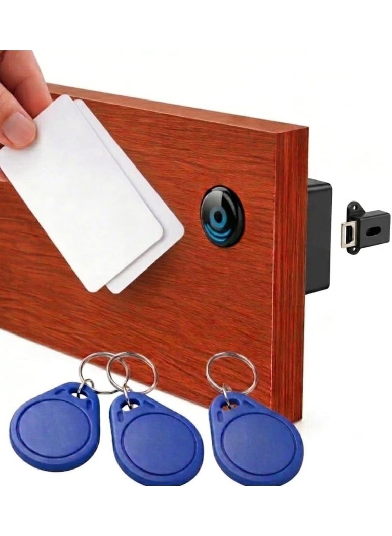 Smart Fingerprint Cabinet Lock, Hidden Electronic Drawer Lock with Fingerprint Access, Smart Cupboard Lock, Concealed Design, Includes 2 RFID Cards & Stores up to 3 Fingerprints (Black) - Image 1