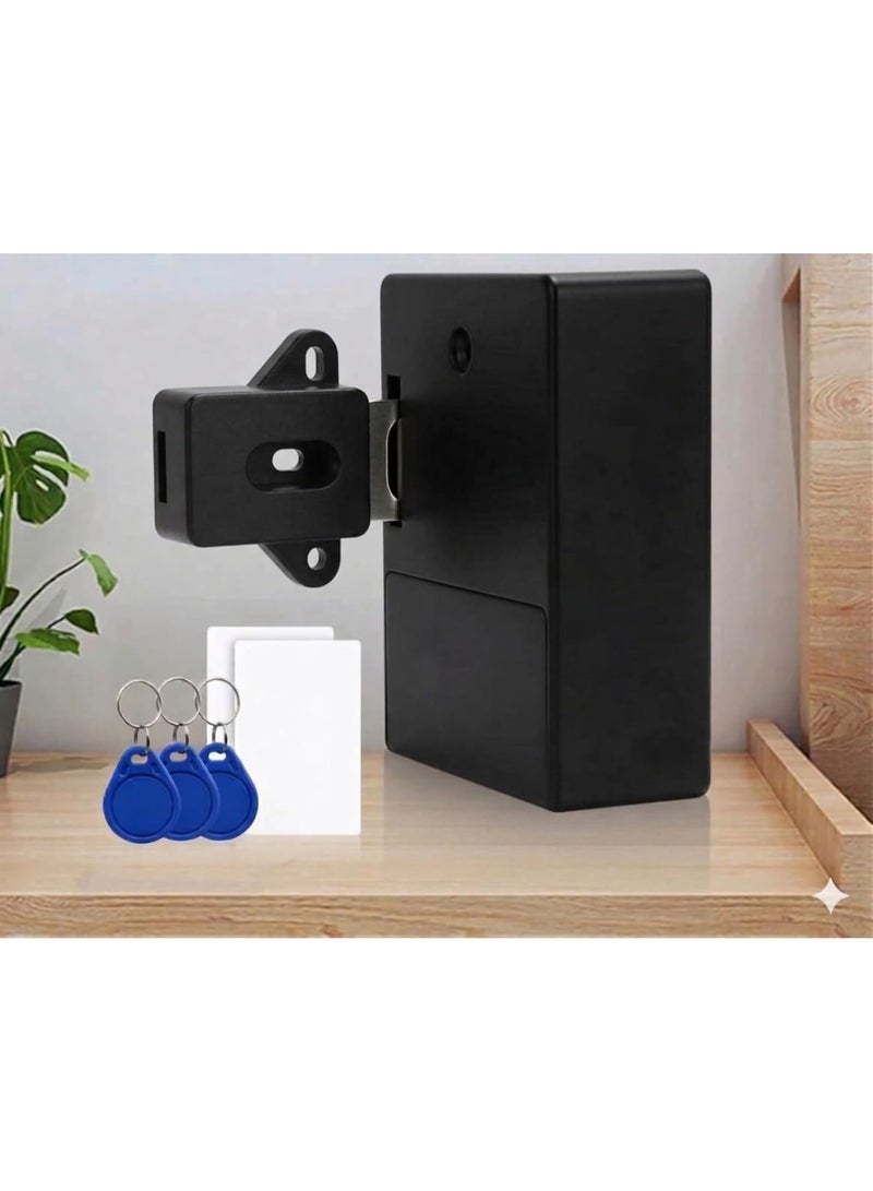 Smart Fingerprint Cabinet Lock, Hidden Electronic Drawer Lock with Fingerprint Access, Smart Cupboard Lock, Concealed Design, Includes 2 RFID Cards & Stores up to 3 Fingerprints (Black) - Image 2