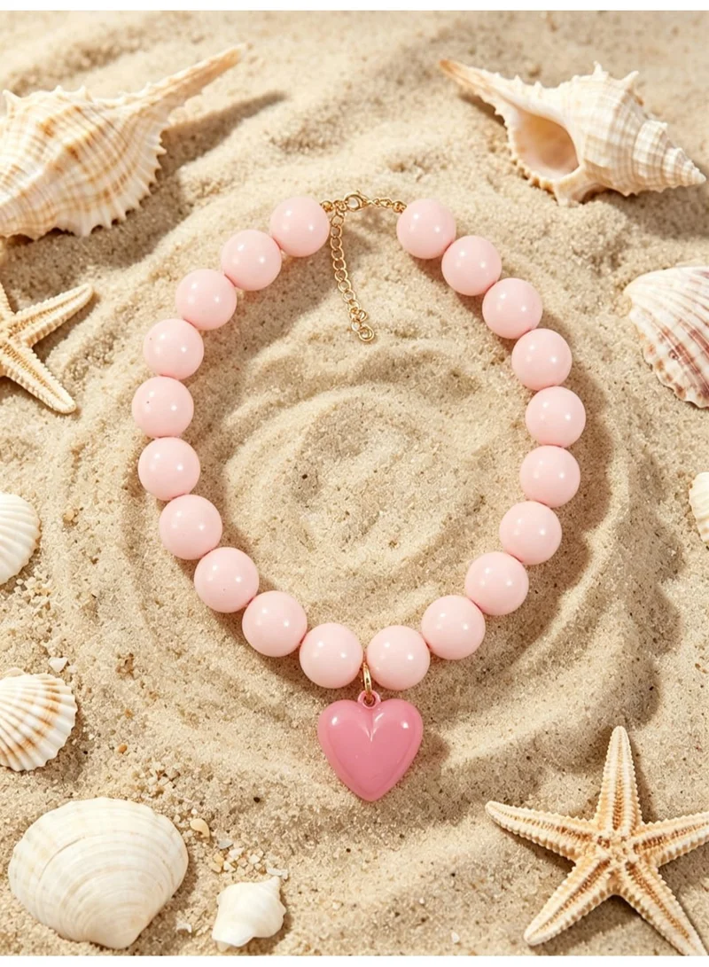 Sosha Elegance Bubblegum Pink Bead & Heart Pendant Necklace